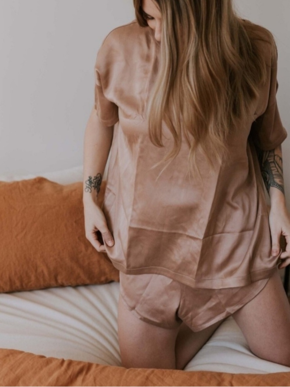 Lunya Washable Silk Sleep Tee Set in Medium mauve
